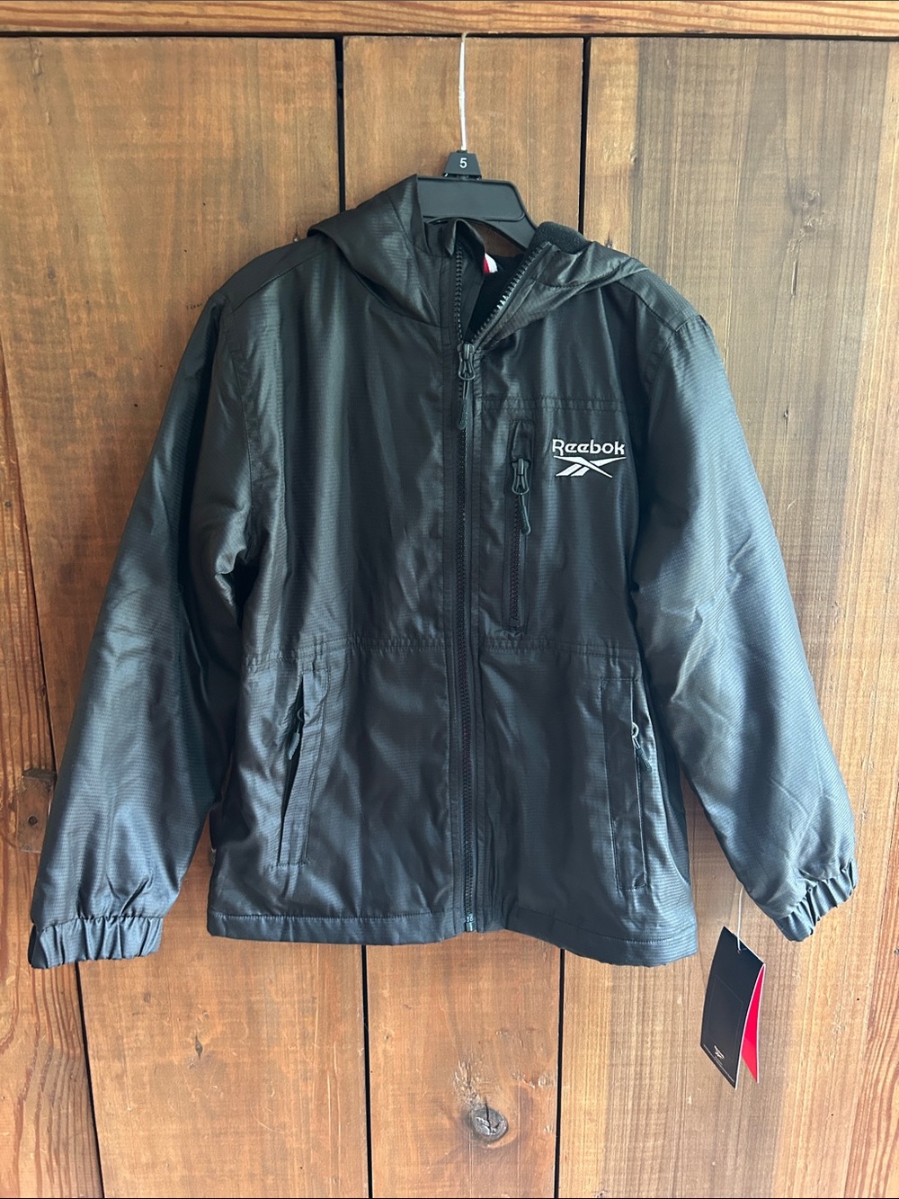 Reebok Kids Black Hooded fleece lined Jacket with Logo